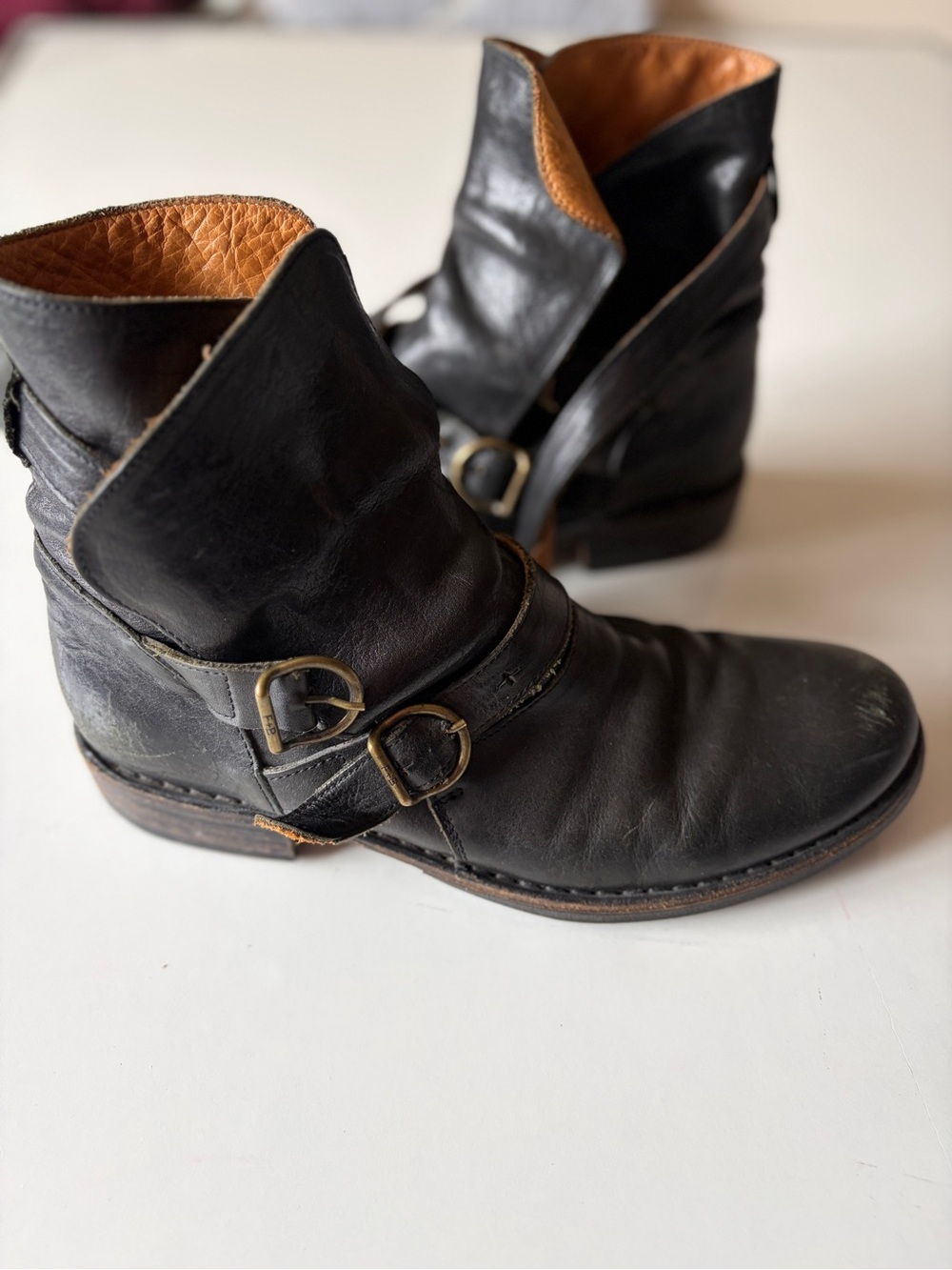 Women’s Fiorentini + Baker Flat Black Leather Ankle Boots Size EU 39 buckles